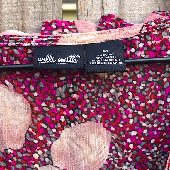 Willi Smith - Maroon Sheer Floral Boho Blouse - M - Picture 3 of 6